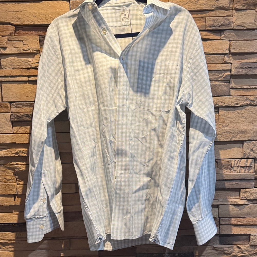 Men's Peter Millar Light Blue Checkered Shirt 100% Cotton L